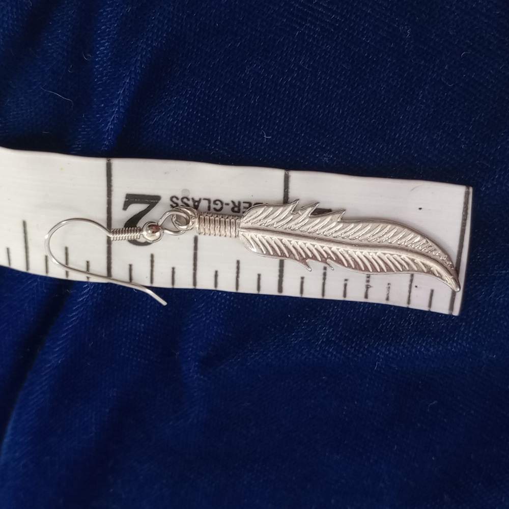 Sterling Silver Feather Dangle Earrings - Picture 10 of 12